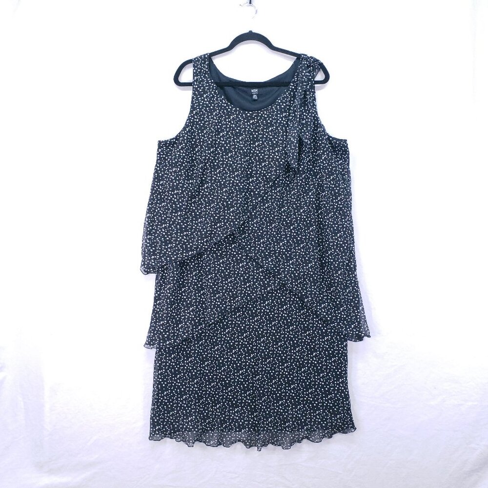 MSK Black Polka Dot Layered Comfy Elegant Formal Modest Party Dress Size 22W